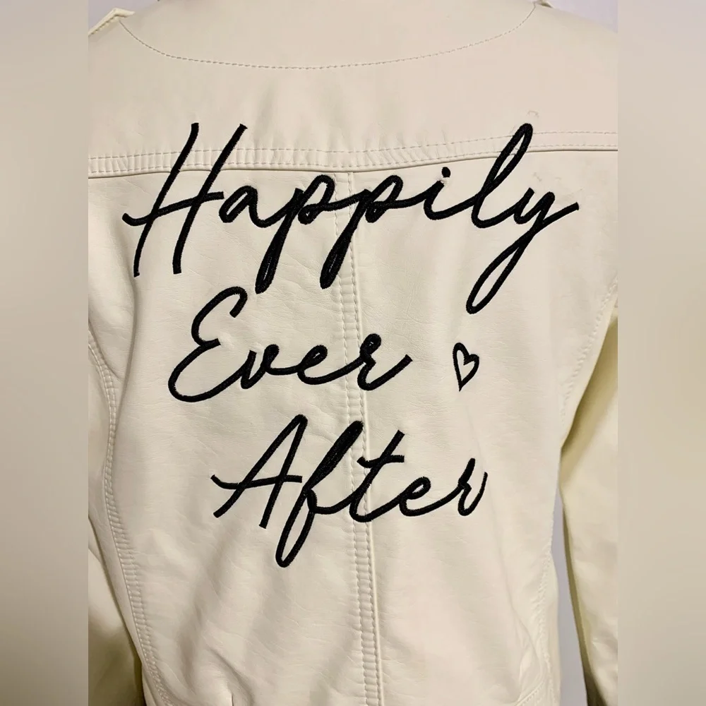 Faux leather wedding jacket coat bride to be happily ever after honeymoon gift - Picture 4 of 14